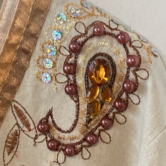 Jewelled Linen Tunic Top XL - Picture 4 of 5